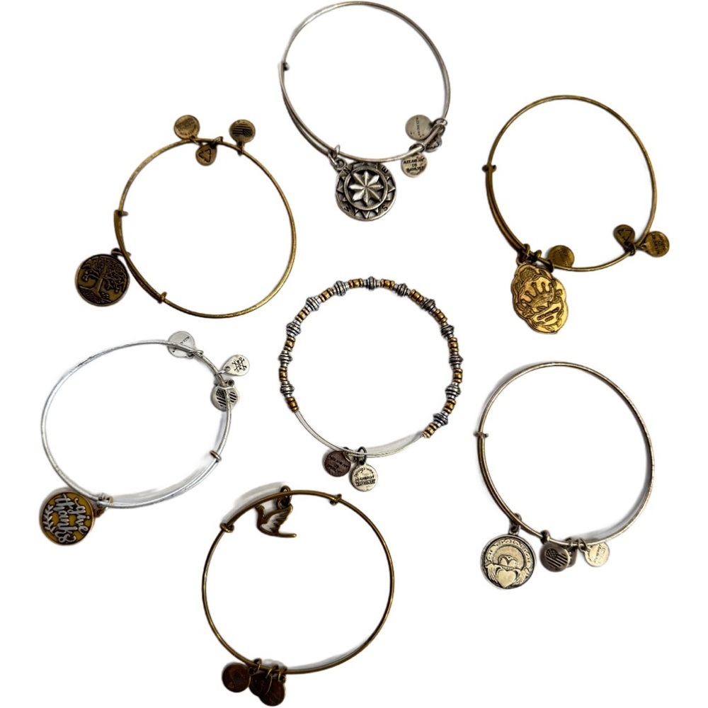 Alex And Ani Bracelet Lot 7pc Gold  & Silver Tone Beaded Charm Bangles Stackable